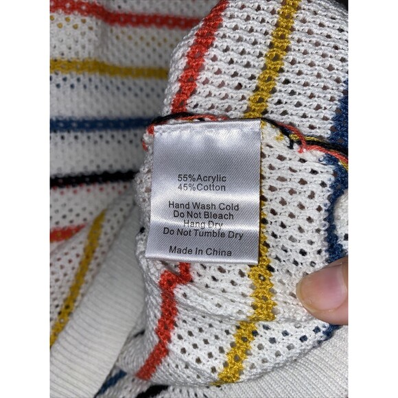 Mod Ref Sweater White Pullover Net Knit Boutique Colorful Stripes Women's Small - Picture 6 of 9